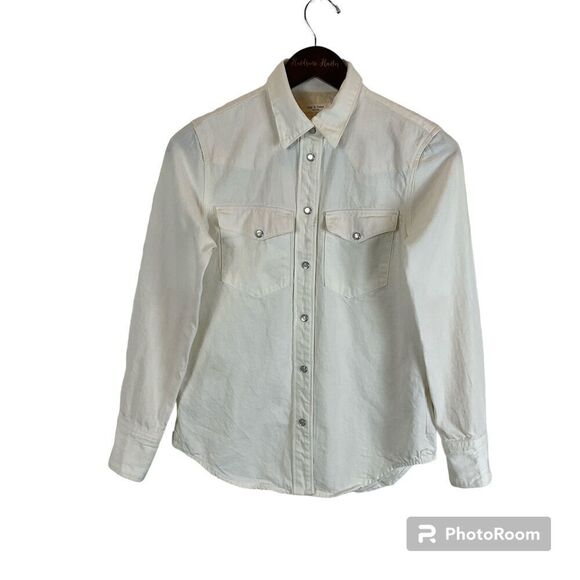 Rag And Bone Corbet Button Up Jean Shirt XS Vintage White Pearl Snaps Western N1 - Picture 1 of 12